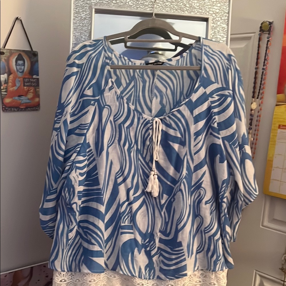 Blue and White Women's Top